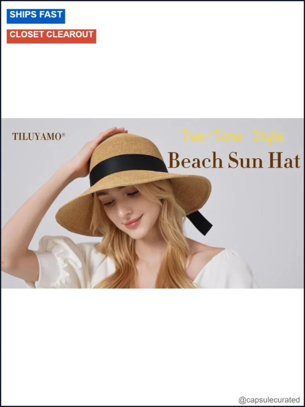 Wide Brim Straw Sun Hat for Women UPF 50+ Packable Beach Travel